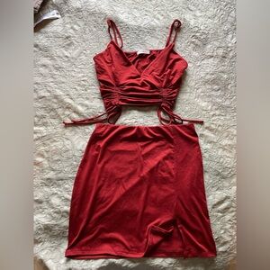 Two piece skirt crop shirt set burnt orange